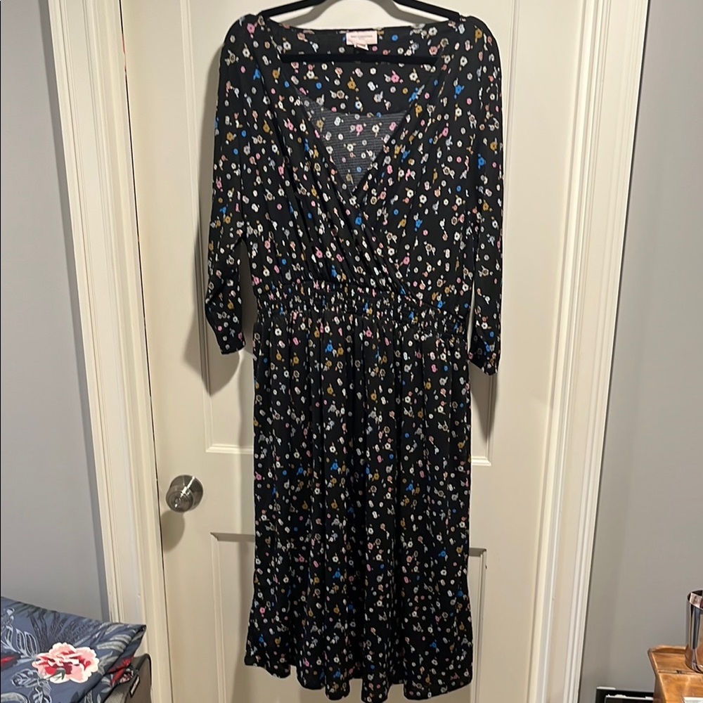 Floral Faux Wrap V-Neck Dress